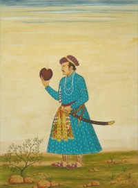 Syed A. Irfan, Mughal Emperor Jahangir, 10 x 14 Inch, Watercolor, Teawash& Gold on Wasli, Figurative Painting, AC-SAI-033